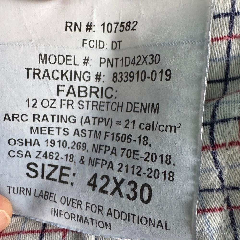Tecgen FR Flame Resistant Denim Jeans Mens 42x30 Workwear Blue - Picture 8 of 13
